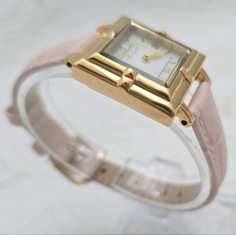 YSL Yves Saint Laurent Tank Watch 23mm Case Art Deco Mother of Pearl Pink Strap - Picture 3 of 11